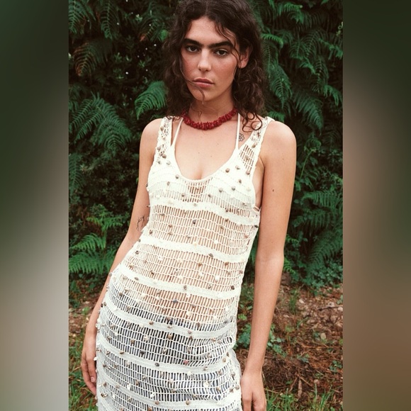 ZARA ~ Mesh Open Knit Dress with Seashells / coverup - Picture 7 of 16